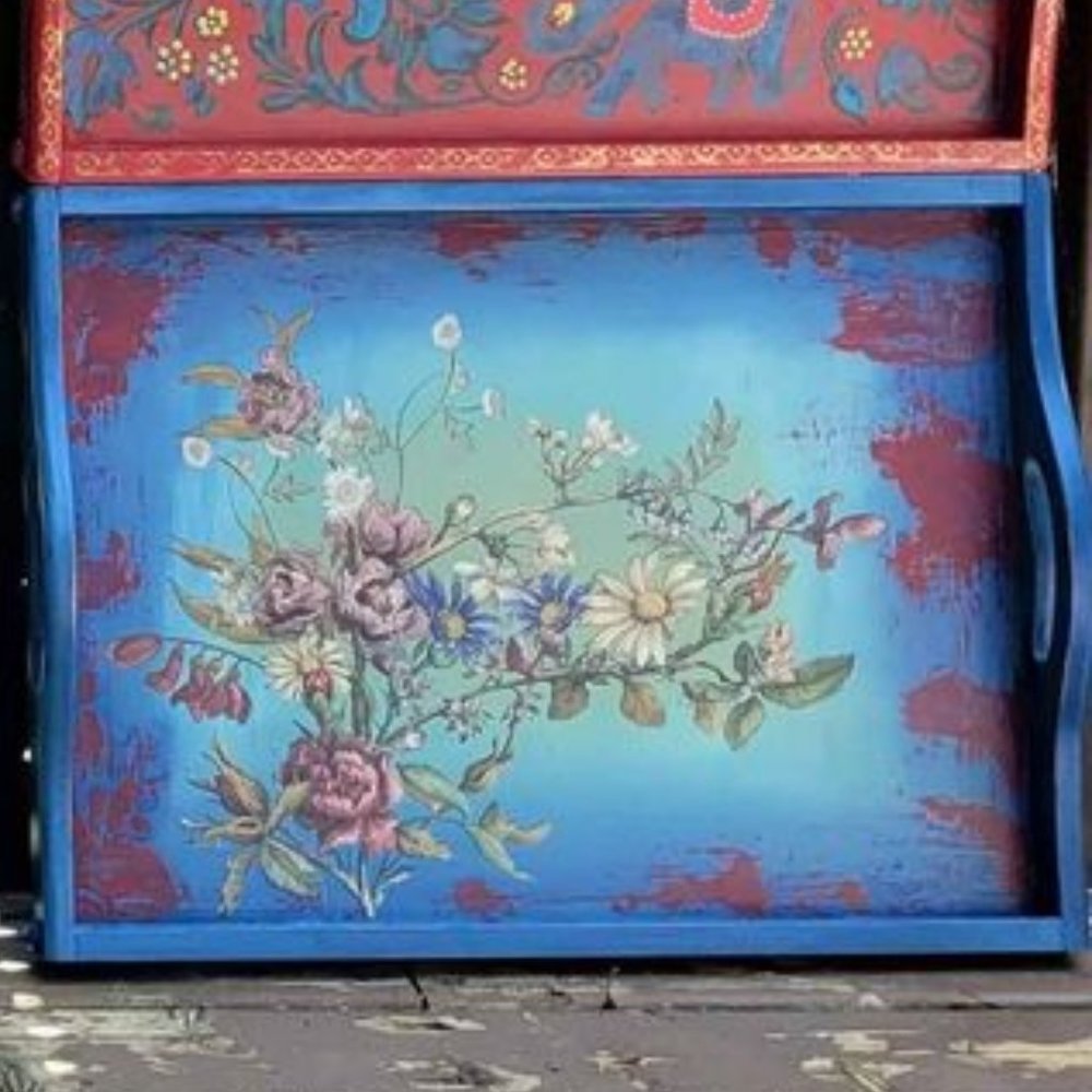 One Hand painted Wooden Tray ,some have both paint and decoupage